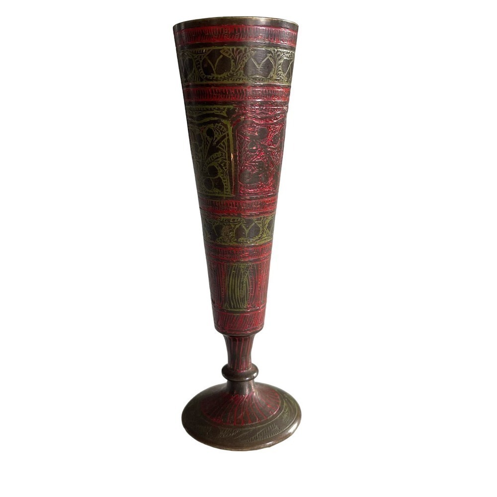 Vintage Mid-Century Painted Brass Vase 6. 1/4” H x 2” W